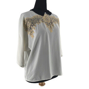 COP Copine blouse lace detail collared full button back academia preppy sz sm